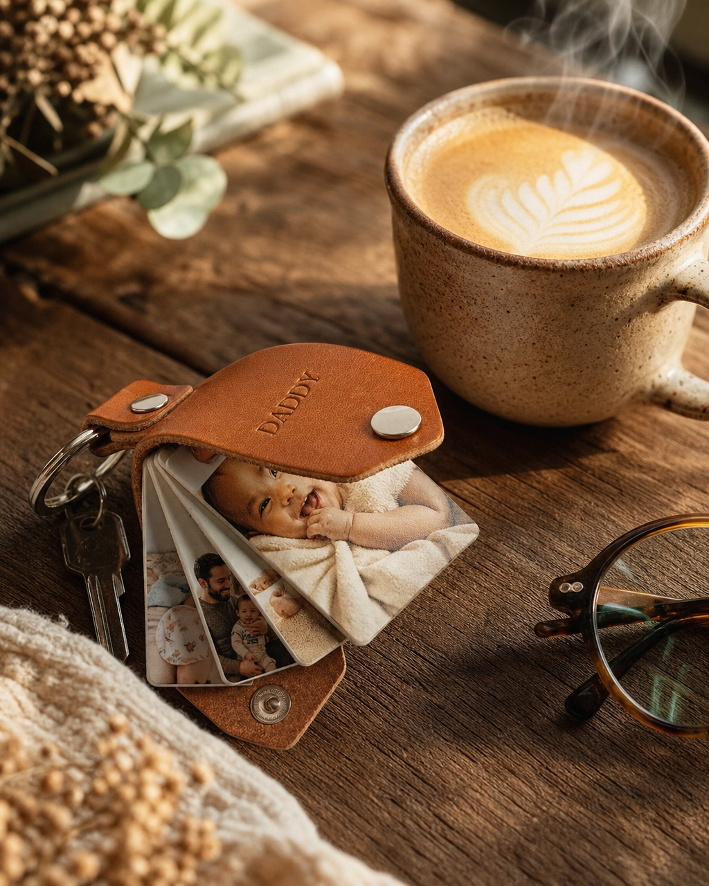 Personalized Leather Multi Four Photo Keychain