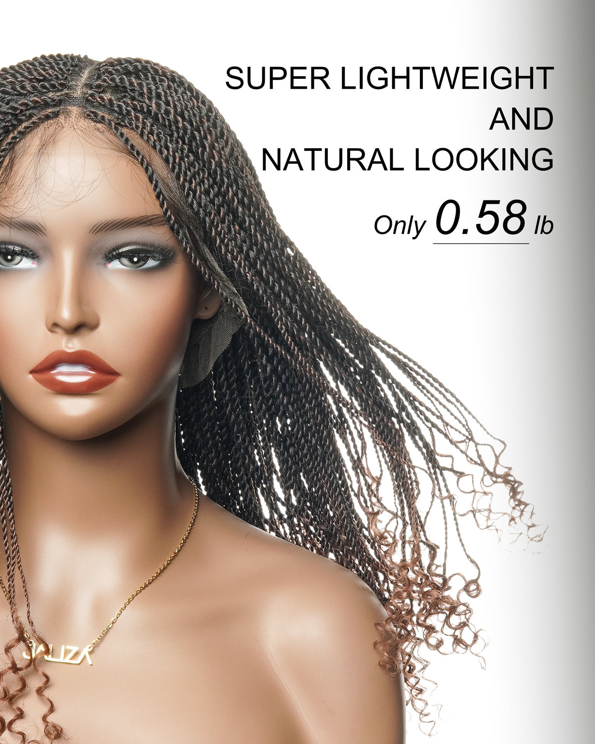 Tina - Senegalese Mini Twist Braided Wig 14" Full Hand-tied HD Lace With Curly Ends - Human Baby Hair