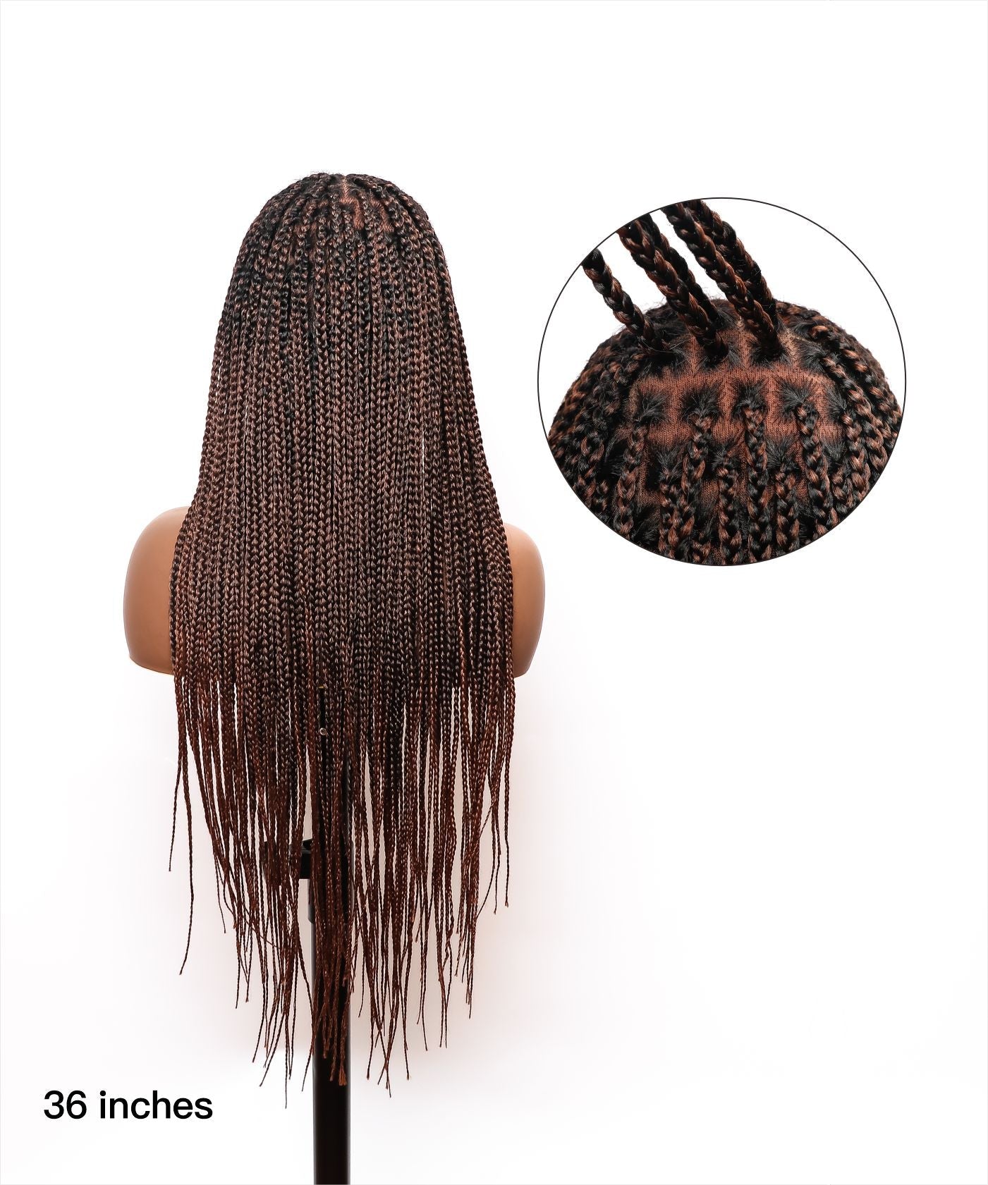 Large Head Size Exclusive - 36 inches Pre Bleached Human Hair Lace Knotless Box Braided Wig with Human Baby Hair