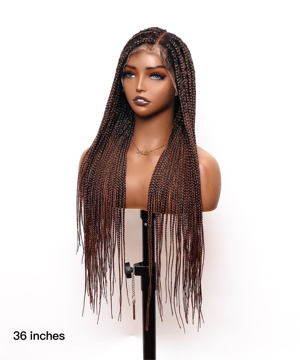 Large Head Size Exclusive - 36 inches Pre Bleached Human Hair Lace Knotless Box Braided Wig with Human Baby Hair