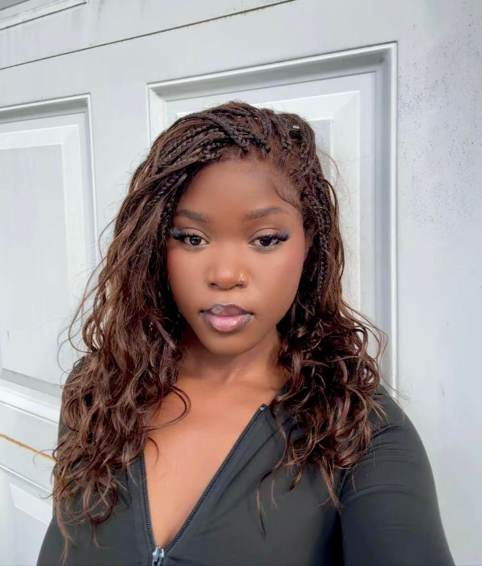 Michelle - Bora Bora Human Hair Body Wave Pre Bleached HD Full Lace Boho Box Braided Wig