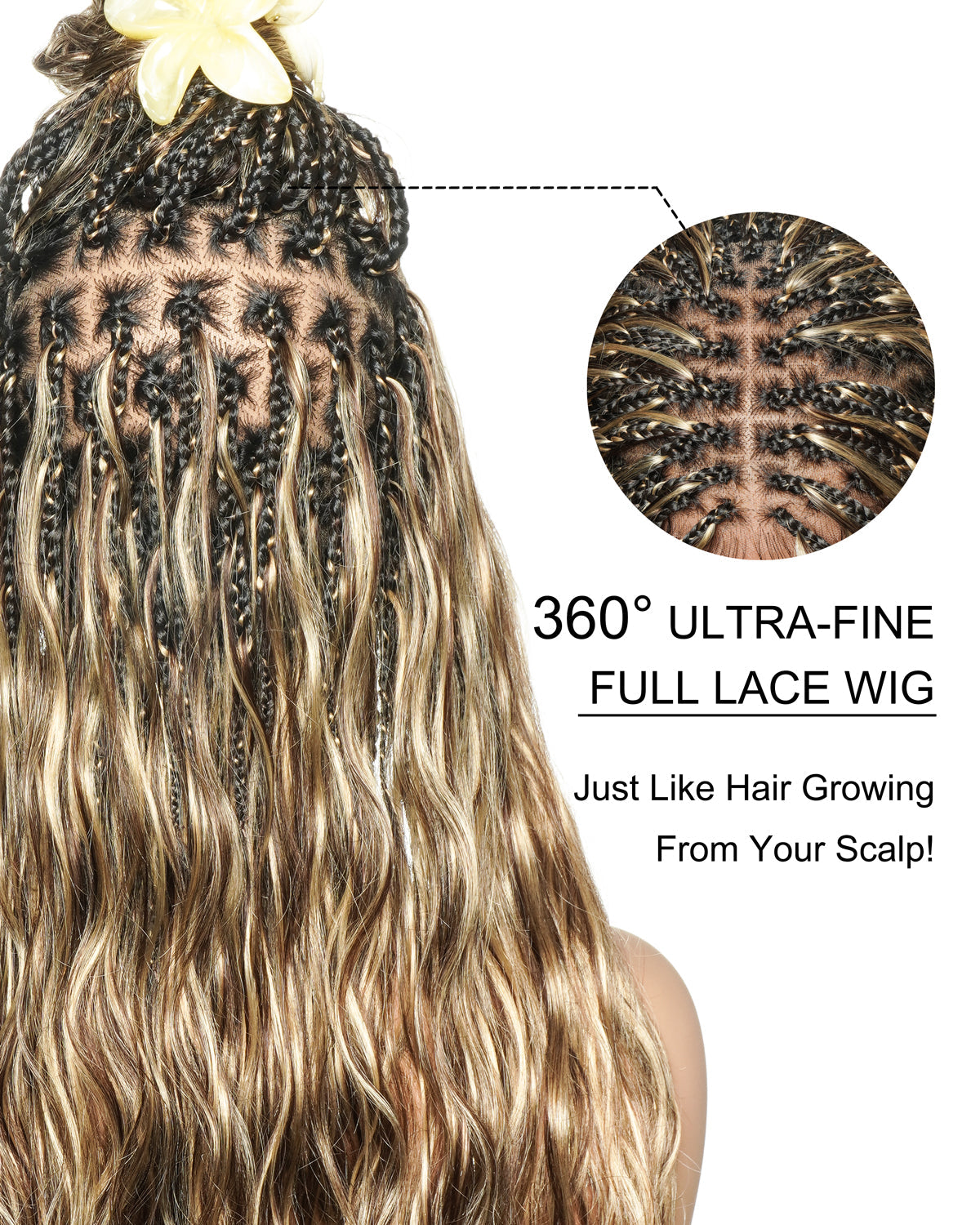 Michelle - Bora Bora Human Hair Body Wave Pre Bleached HD Full Lace Boho Box Braided Wig