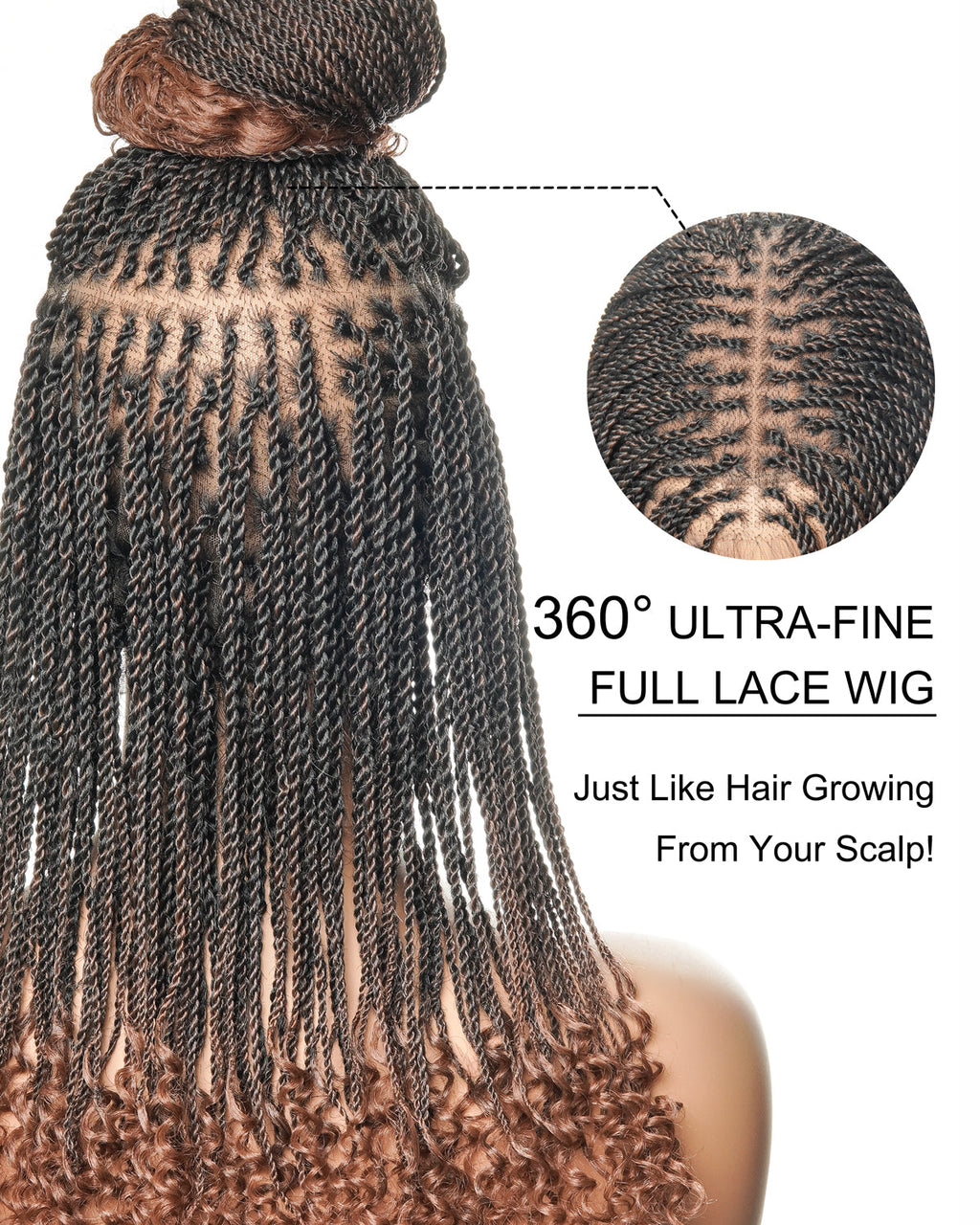 Tina - Senegalese Mini Twist Braided Wig 14" Full Hand-tied HD Lace With Curly Ends - Human Baby Hair