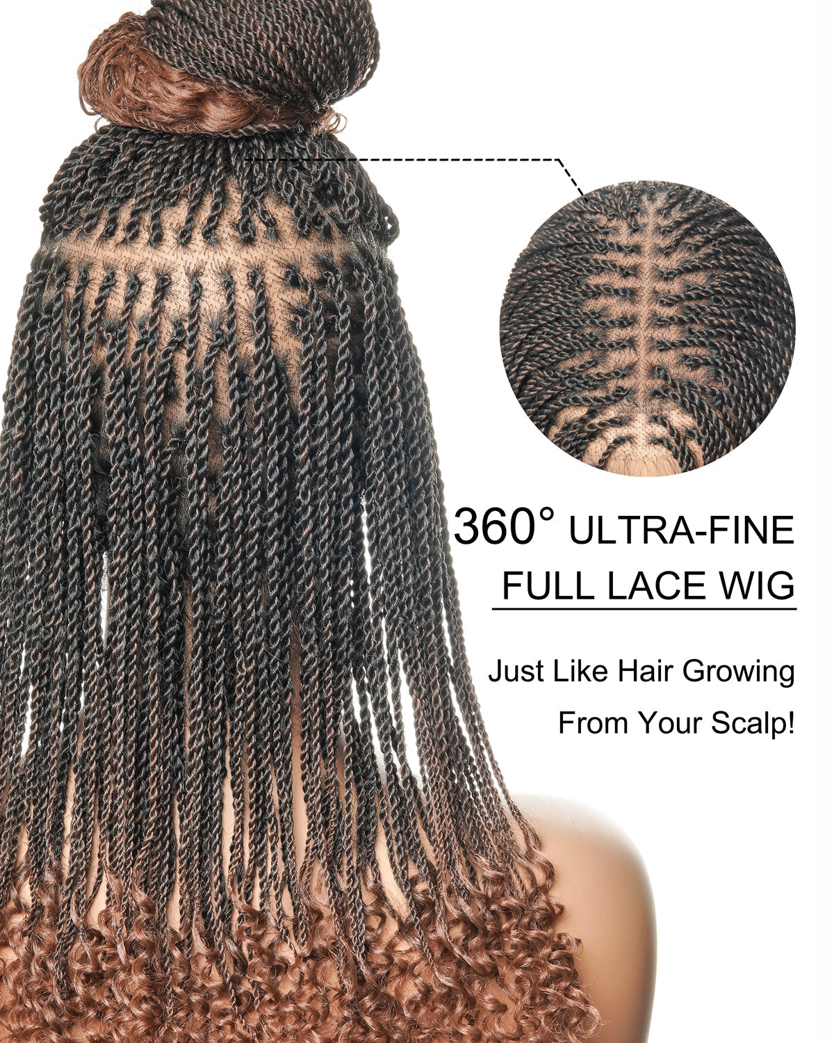 Tina - Senegalese Mini Twist Braided Wig 14" Full Hand-tied HD Lace With Curly Ends - Human Baby Hair
