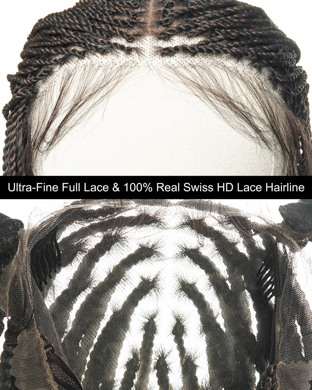 Tina - Senegalese Mini Twist Braided Wig 14" Full Hand-tied HD Lace With Curly Ends - Human Baby Hair