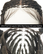 Tina - Senegalese Mini Twist Braided Wig 14" Full Hand-tied HD Lace With Curly Ends - Human Baby Hair