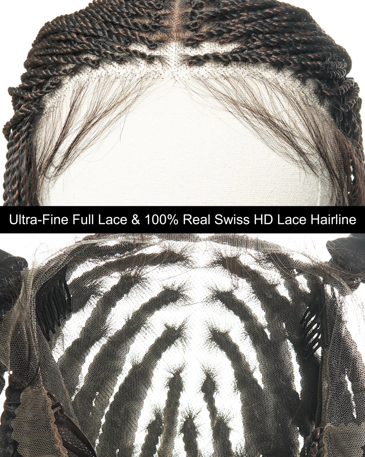 Tina - Senegalese Mini Twist Braided Wig 14" Full Hand-tied HD Lace With Curly Ends - Human Baby Hair