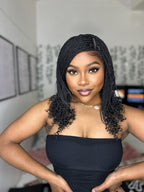 Tina - Senegalese Mini Twist Braided Wig 14" Full Hand-tied HD Lace With Curly Ends - Human Baby Hair