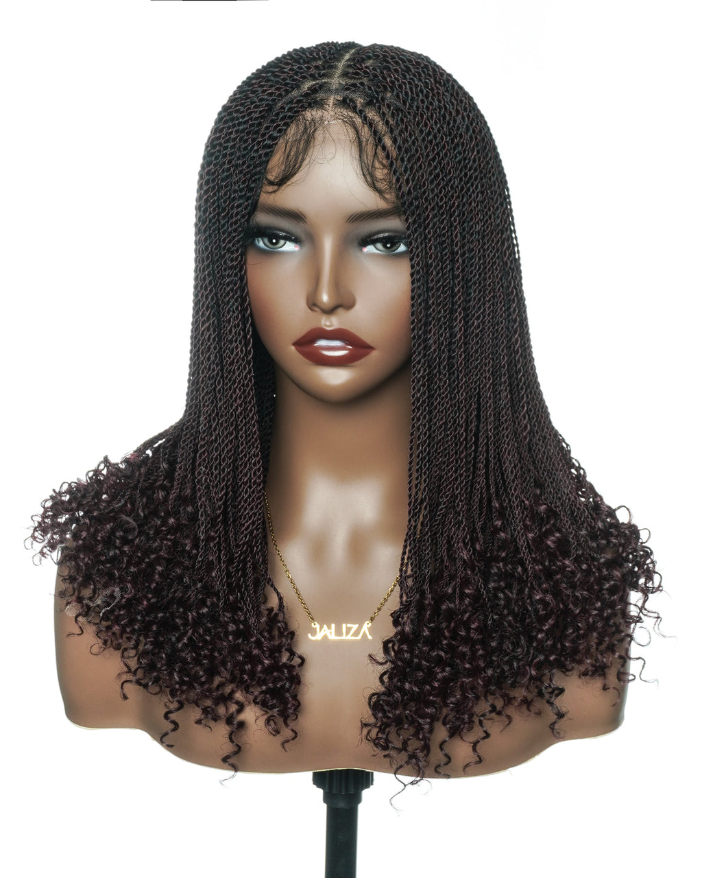 Tina - Senegalese Mini Twist Braided Wig 14" Full Hand-tied HD Lace With Curly Ends - Human Baby Hair