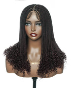 Tina - Senegalese Mini Twist Braided Wig 14" Full Hand-tied HD Lace With Curly Ends - Human Baby Hair