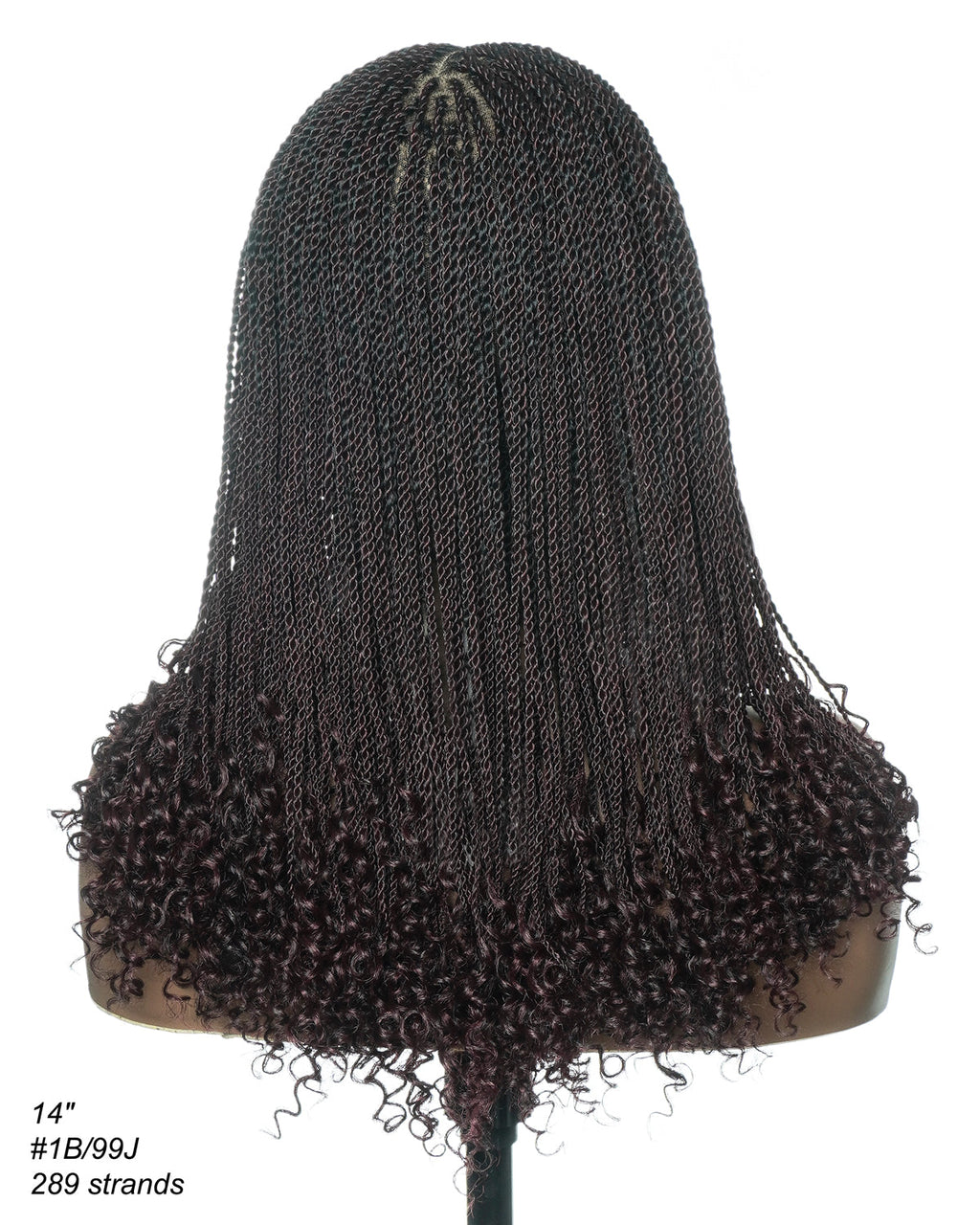 Tina - Senegalese Mini Twist Braided Wig 14" Full Hand-tied HD Lace With Curly Ends - Human Baby Hair