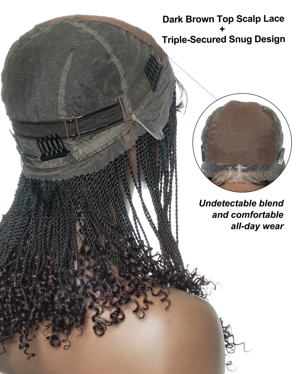 Tina - Senegalese Mini Twist Braided Wig 14" Full Hand-tied HD Lace With Curly Ends - Human Baby Hair