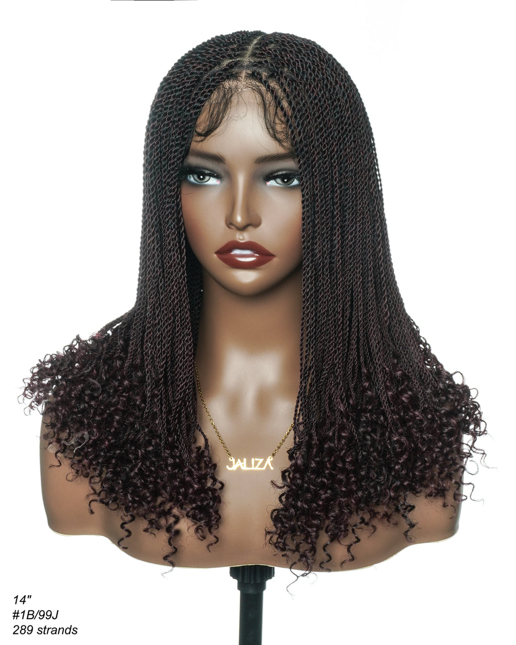 Tina - Senegalese Mini Twist Braided Wig 14" Full Hand-tied HD Lace With Curly Ends - Human Baby Hair