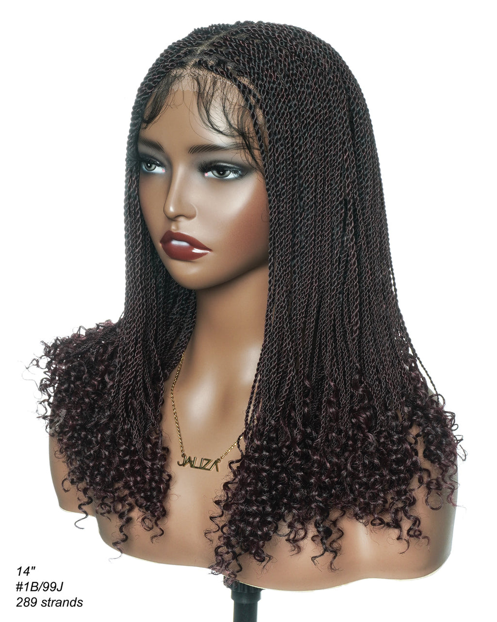 Tina - Senegalese Mini Twist Braided Wig 14" Full Hand-tied HD Lace With Curly Ends - Human Baby Hair