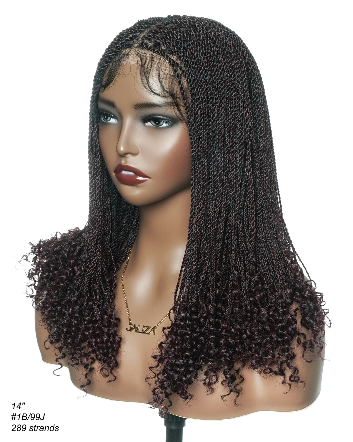 Tina - Senegalese Mini Twist Braided Wig 14" Full Hand-tied HD Lace With Curly Ends - Human Baby Hair