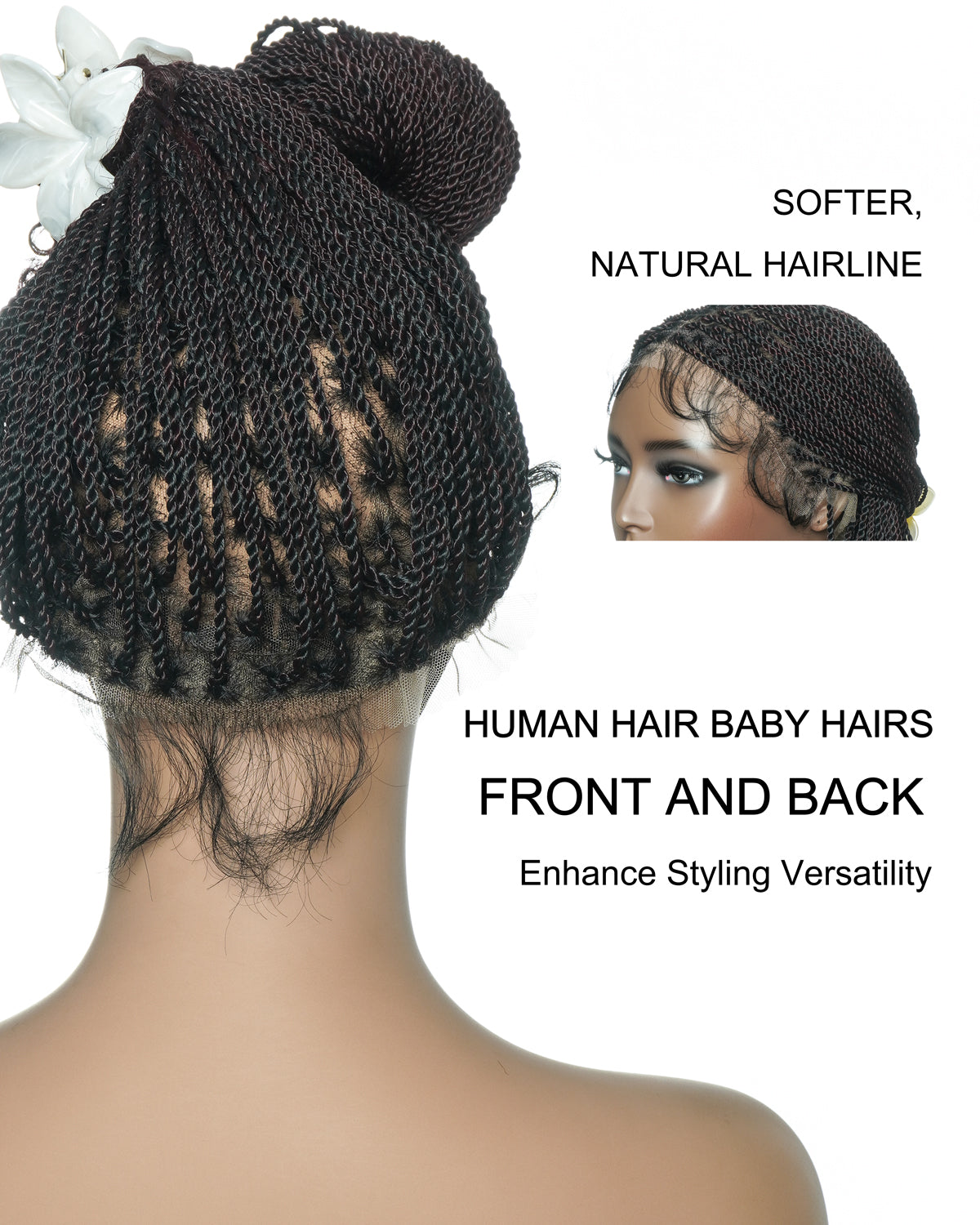 Tina - Senegalese Mini Twist Braided Wig 14" Full Hand-tied HD Lace With Curly Ends - Human Baby Hair