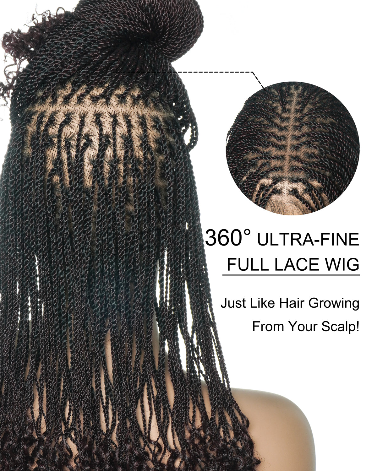 Tina - Senegalese Mini Twist Braided Wig 14" Full Hand-tied HD Lace With Curly Ends - Human Baby Hair