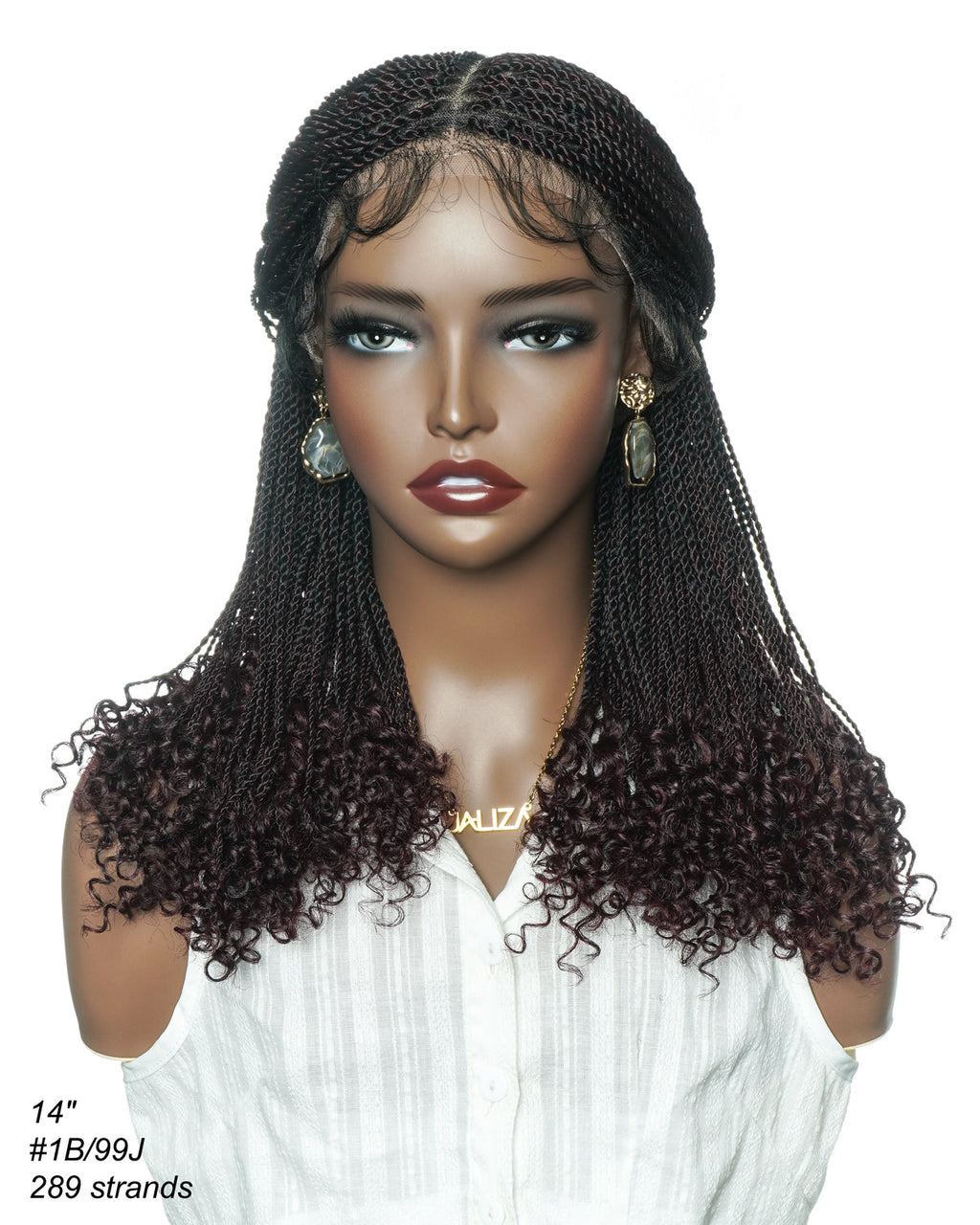 Tina - Senegalese Mini Twist Braided Wig 14" Full Hand-tied HD Lace With Curly Ends - Human Baby Hair