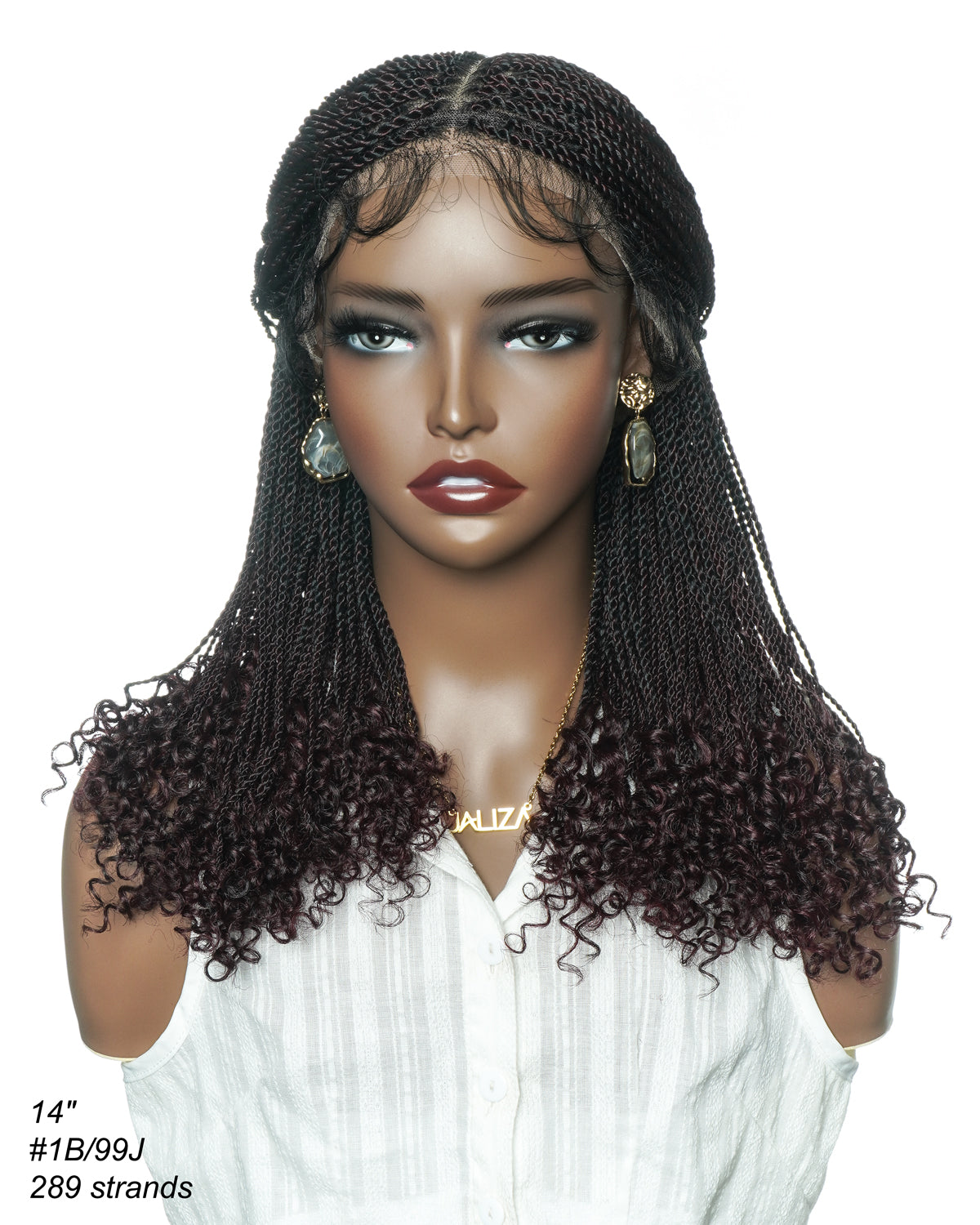 Tina - Senegalese Mini Twist Braided Wig 14" Full Hand-tied HD Lace With Curly Ends - Human Baby Hair