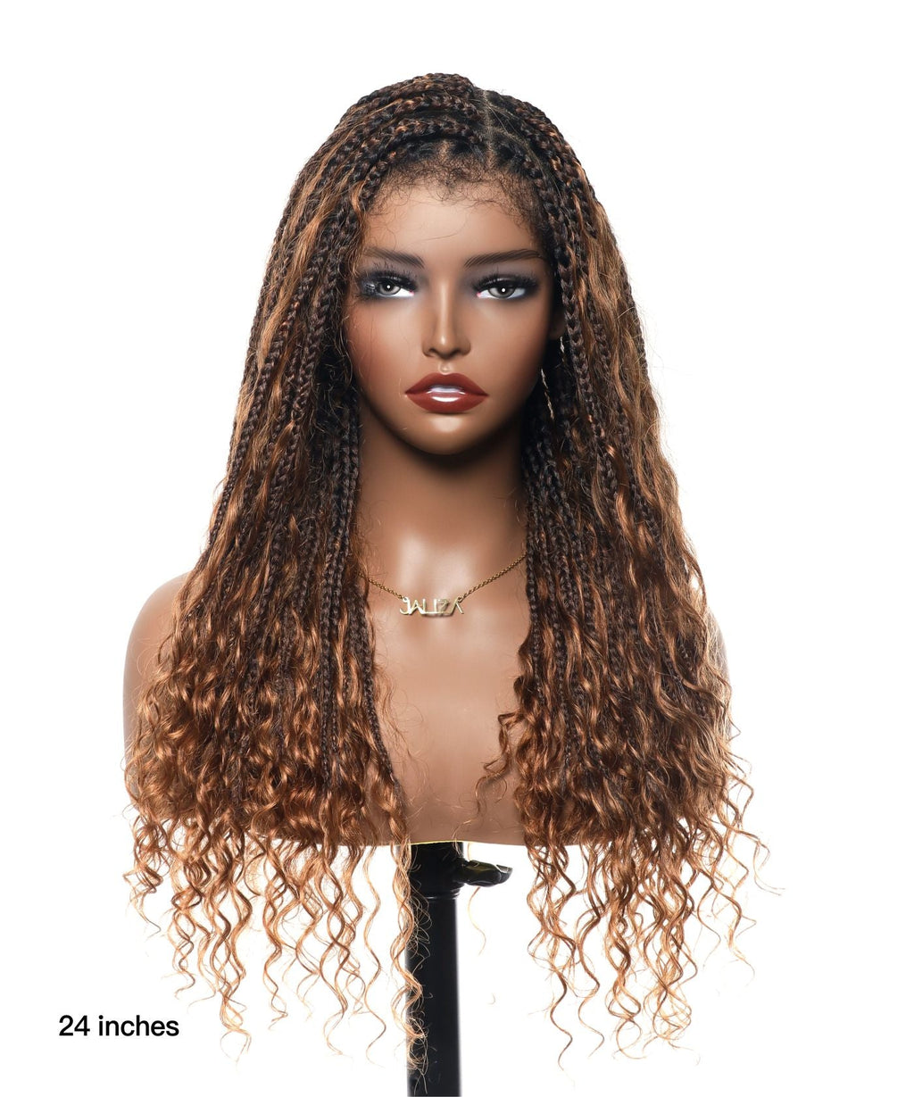 Pre Bleached Human Hair Lace Base 24" HD Full Lace Human Hair Curls Boho Box Braided Wig