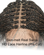 24"  Pre Bleached Human Hair Lace Lightweight Knotless HD Lace Box Braided Wig