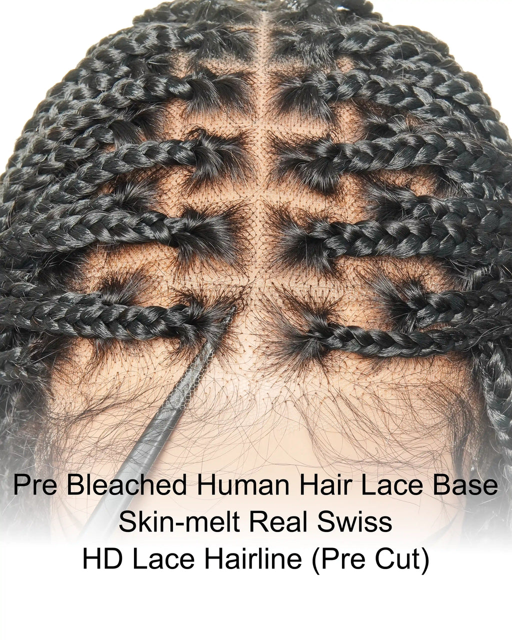 Nina - Short Pre Bleached HD Full Lace Knotless Box Braided Wig With Human Hair Curly Ends