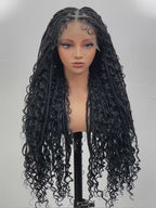 Boho Knotless Braids Invisible Tiny Knots Full HD Lace Braided Wig Tangle-free Curly Ends Braided Long Wig Super Natural Scalp