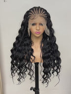 13x6 Lace Front Braided Wig Messy Braid Wig With Water Wave Hair Texture Versatile Styling
