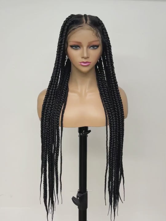 Knotless Boho Box Braided Wig 36" Over Hip Length Tangle-Less Full HD Lace Braided Wig