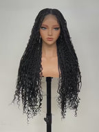 Boho Lace Braided Wig Long Wavy Crochet Braids Wig With Baby Hair Handmade No-Knot Woven Braid Wave Headband Hair Extension