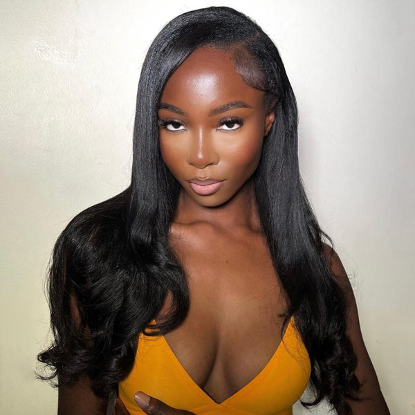 Yaki Straight Bleached Knots Wear Go Wig Pre-cut 7x5 HD Lace Bleached Knots Relaxed Glueless Wig
