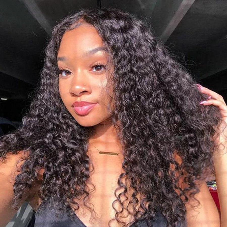 T Part Lace Wig Human Hair 6Inches Deep Middle T Part Wigs Water Wave Wet and Wavy Lace Front Wigs with Baby Hair