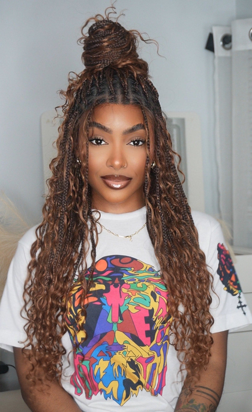 Glueless 16"-24" Pre Cut HD Full Elastic Lace Human Hair Boho Curls Lightweight Ready-To-Go Braided Wig (Lace Not Hand Tied)