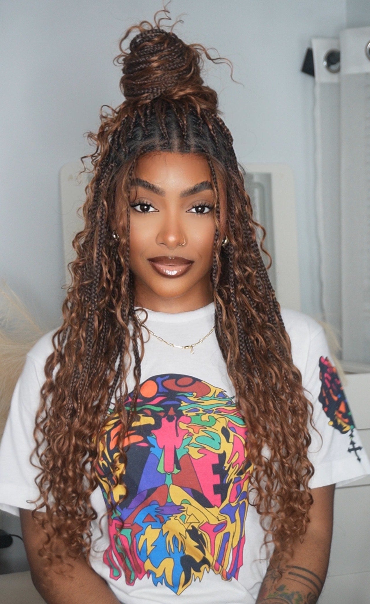 Glueless 16"-24" Pre Cut HD Full Elastic Lace Human Hair Boho Curls Lightweight Ready-To-Go Braided Wig (Lace Not Hand Tied)