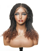 Tina - Senegalese Mini Twist Braided Wig 14" Full Hand-tied HD Lace With Curly Ends - Human Baby Hair
