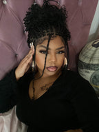 Tina - Senegalese Mini Twist Braided Wig 14" Full Hand-tied HD Lace With Curly Ends - Human Baby Hair