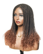 Tina - Senegalese Mini Twist Braided Wig 14" Full Hand-tied HD Lace With Curly Ends - Human Baby Hair