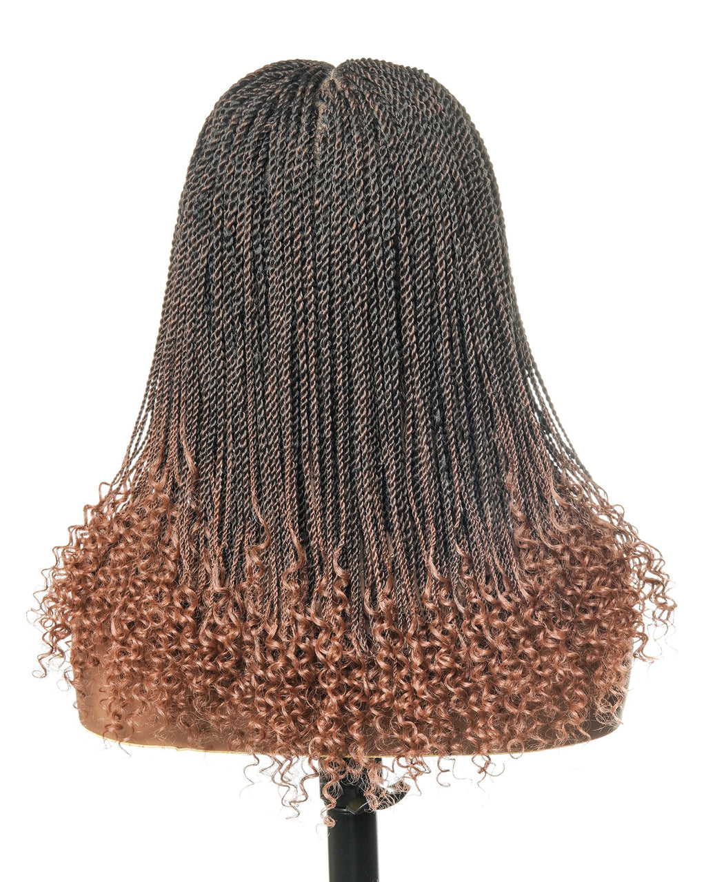 Tina - Senegalese Mini Twist Braided Wig 14" Full Hand-tied HD Lace With Curly Ends - Human Baby Hair