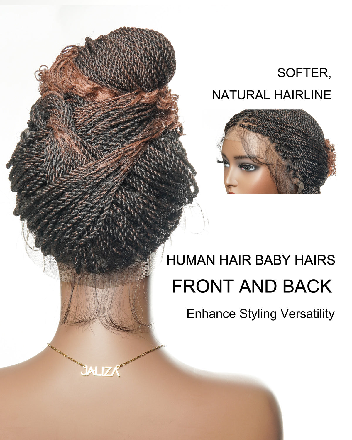 Tina - Senegalese Mini Twist Braided Wig 14" Full Hand-tied HD Lace With Curly Ends - Human Baby Hair