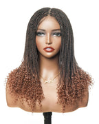 Tina - Senegalese Mini Twist Braided Wig 14" Full Hand-tied HD Lace With Curly Ends - Human Baby Hair