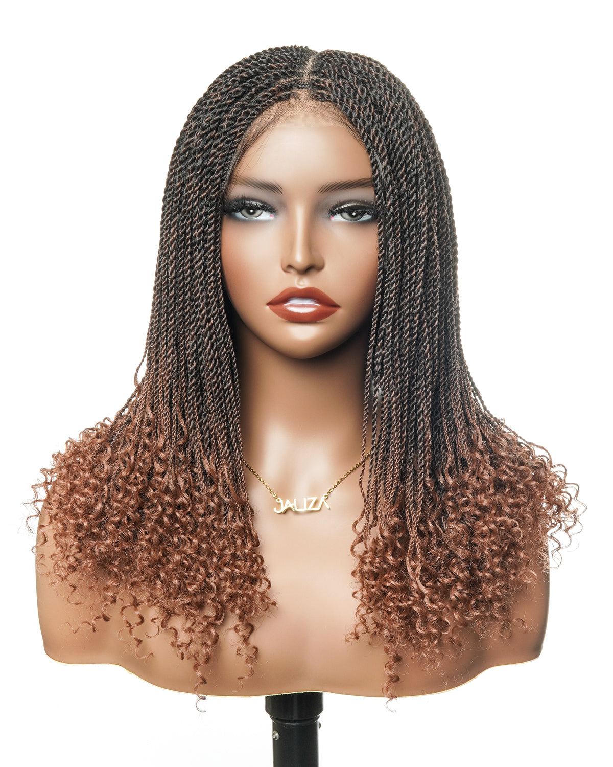 Tina - Senegalese Mini Twist Braided Wig 14" Full Hand-tied HD Lace With Curly Ends - Human Baby Hair