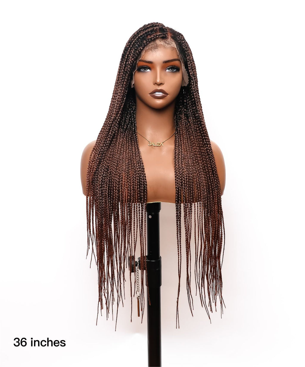 Large Head Size Exclusive - 36 inches Pre Bleached Human Hair Lace Knotless Box Braided Wig with Human Baby Hair