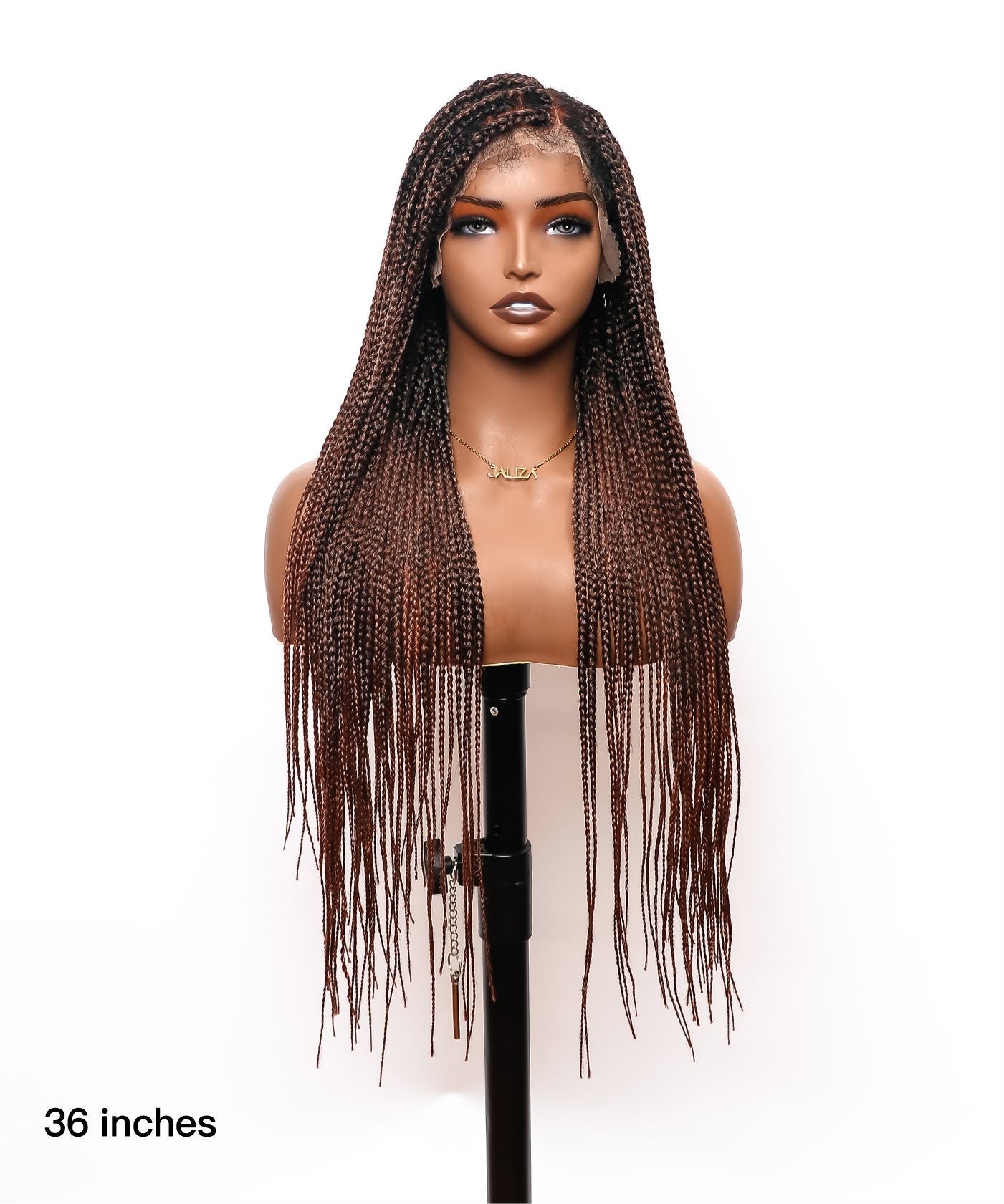 Large Head Size Exclusive - 36 inches Pre Bleached Human Hair Lace Knotless Box Braided Wig with Human Baby Hair
