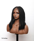 Tina - Senegalese Mini Twist Braided Wig 14" Full Hand-tied HD Lace With Curly Ends - Human Baby Hair