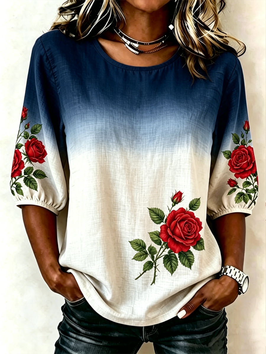 Women's Rose Print T-shirt