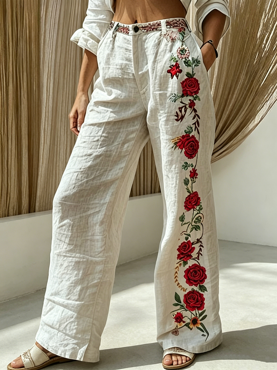 Women's Floral Printed Comfortable High Stretch Flared Pants