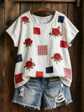 Women's Floral Print linen short-sleeved T-shirt
