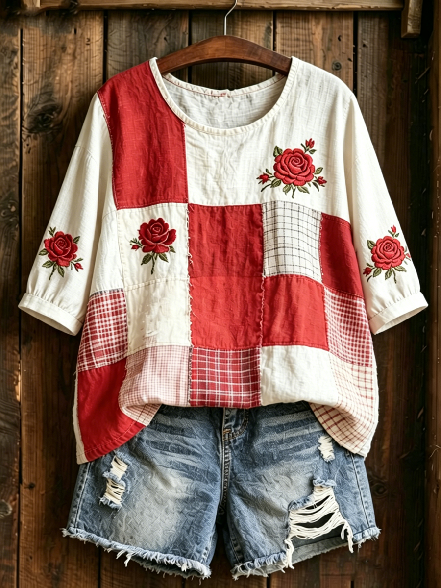 Women's Floral Print Mid-length Sleeves T-Shirt