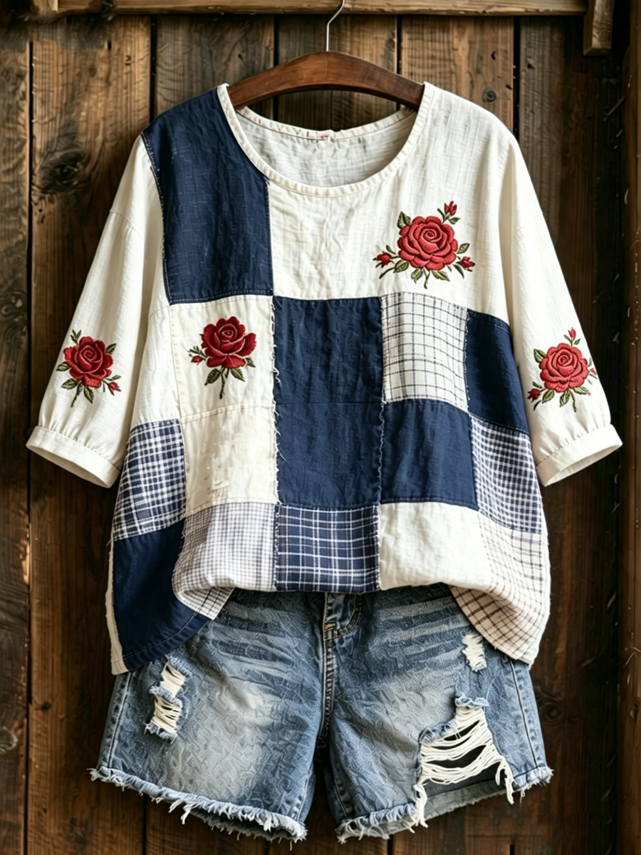 Women's Floral Print Mid-length Sleeves T-Shirt