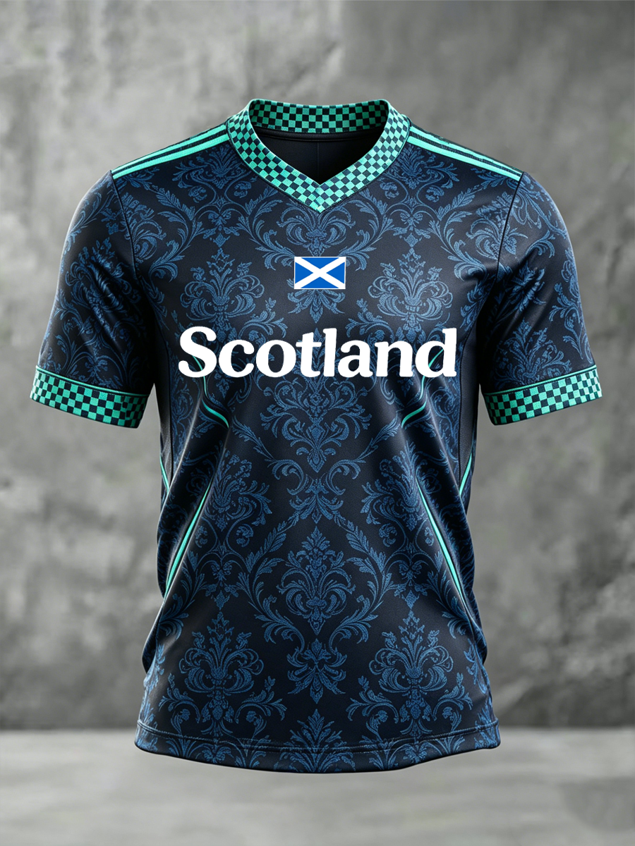 Men's UK Football Lover Scotland Printed V-neck T-shirt